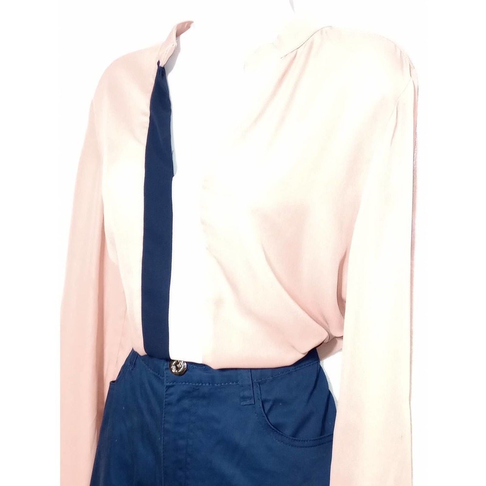 𝅺SWEET Rain Work BLOUSE Antique Rose Pink Navy Cream Top - Picture 5 of 8